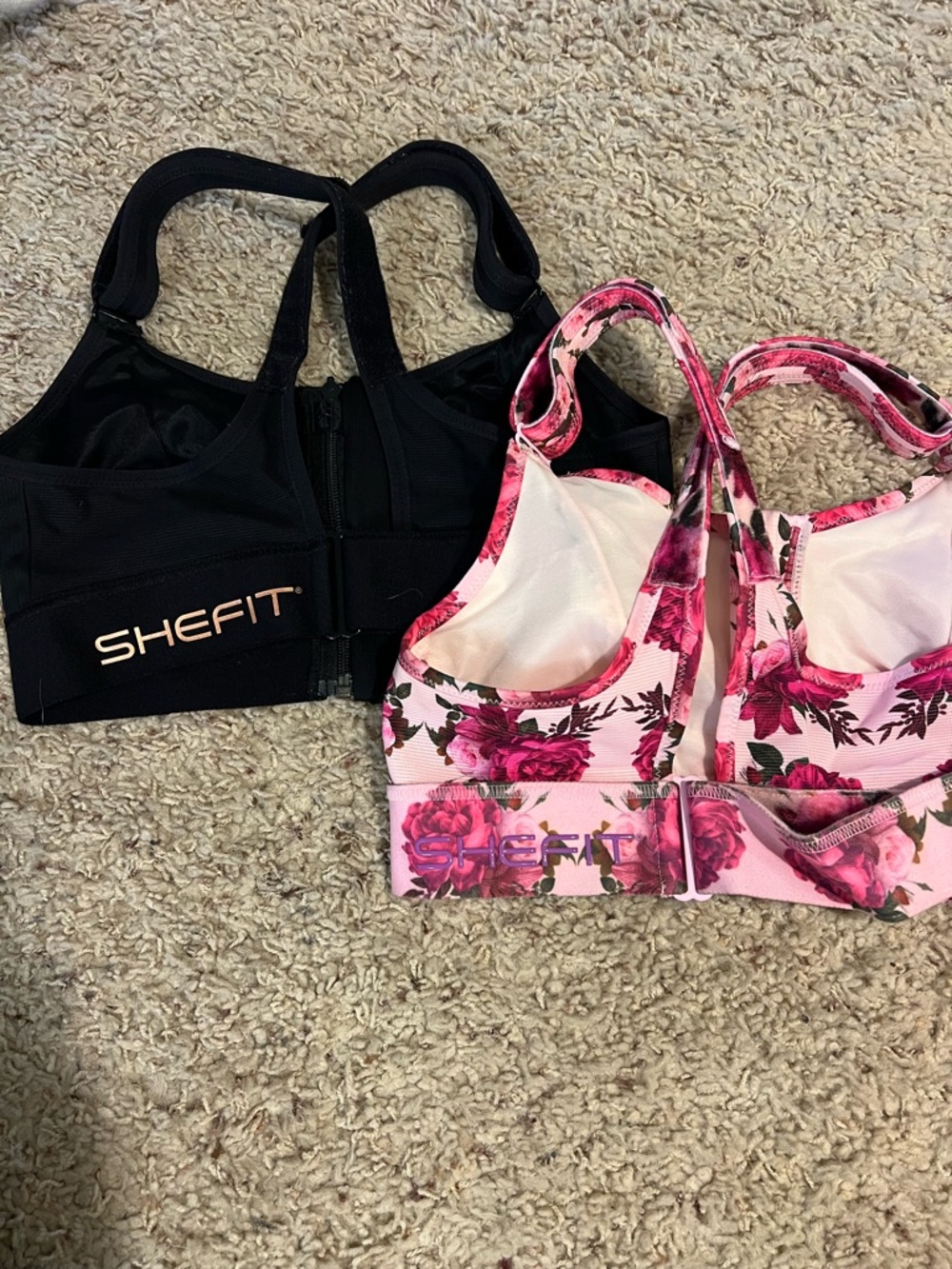 SHEFIT Pink Floral and Black Front-Zip Sports Bra (2 pack) - Picture 5 of 8